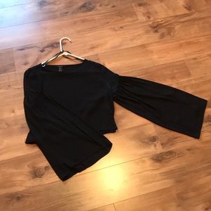 Black Crop Top with Flowy Sleeve